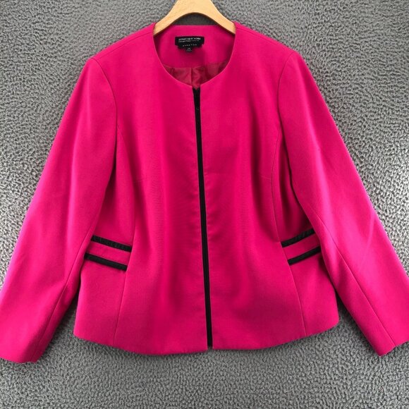 Jones New York Jacket Womens 14W Plus Pink Stretch Zip Black Trim Office Career* - Picture 1 of 13